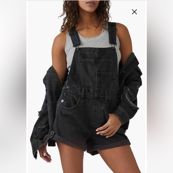 NWT Free People Ziggy Denim Shortalls Black Overalls Shorts XL we the free - Picture 1 of 11